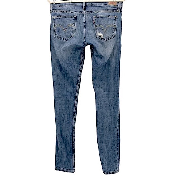 Levi’s Medium Wash Too Super Low 524 Distressed Skinny Jean, Junior 0 Short NWOT - Picture 4 of 15